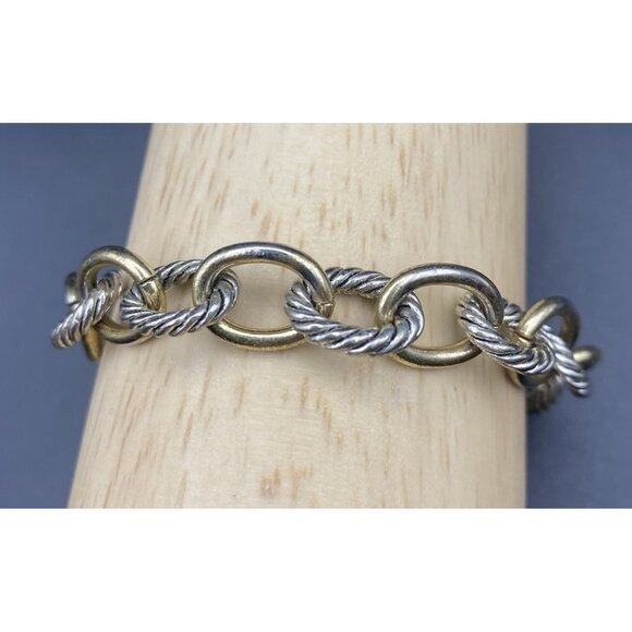 Two Tone Rope Link Bracelet Toggle 7.25" Gold Silver Chunky Rolo Designer Style - Picture 3 of 5